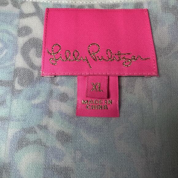 Lilly Pulitzer Marilina Tunic Dress Blue Light Aqua Shell Resortwear Beach XL - Picture 9 of 12